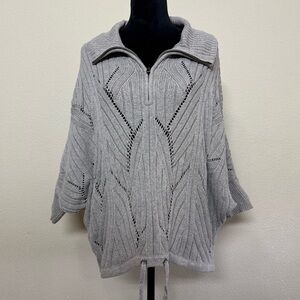 DKNY Jeans top large alpaca blend oversized open knit poncho-like sweater gray